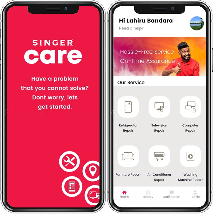 Newly launched Singer Care App interface