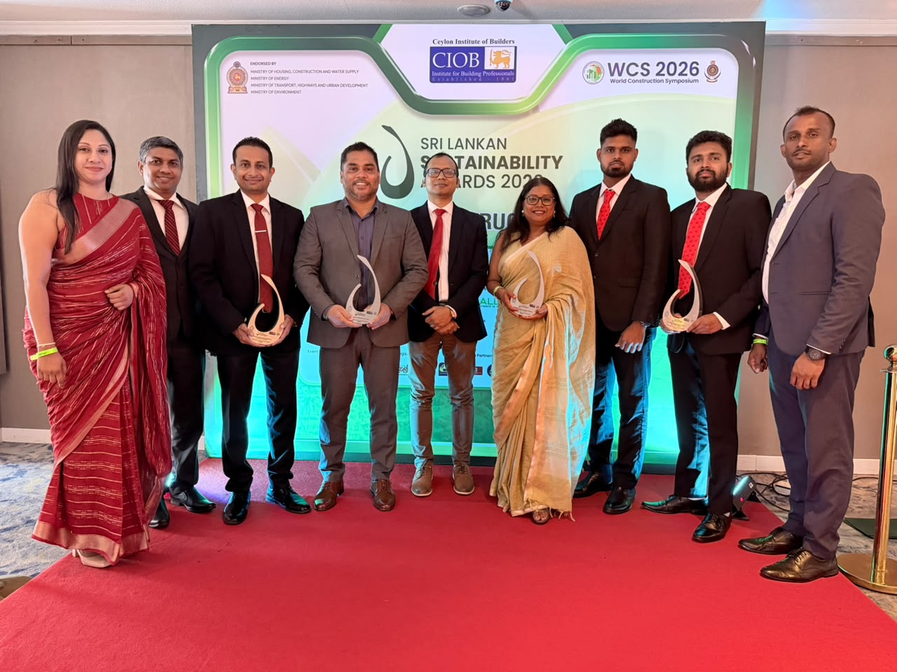 The INSEE Lanka team with the four prestigious awards received at the CIOB Sri Lankan Sustainability Award